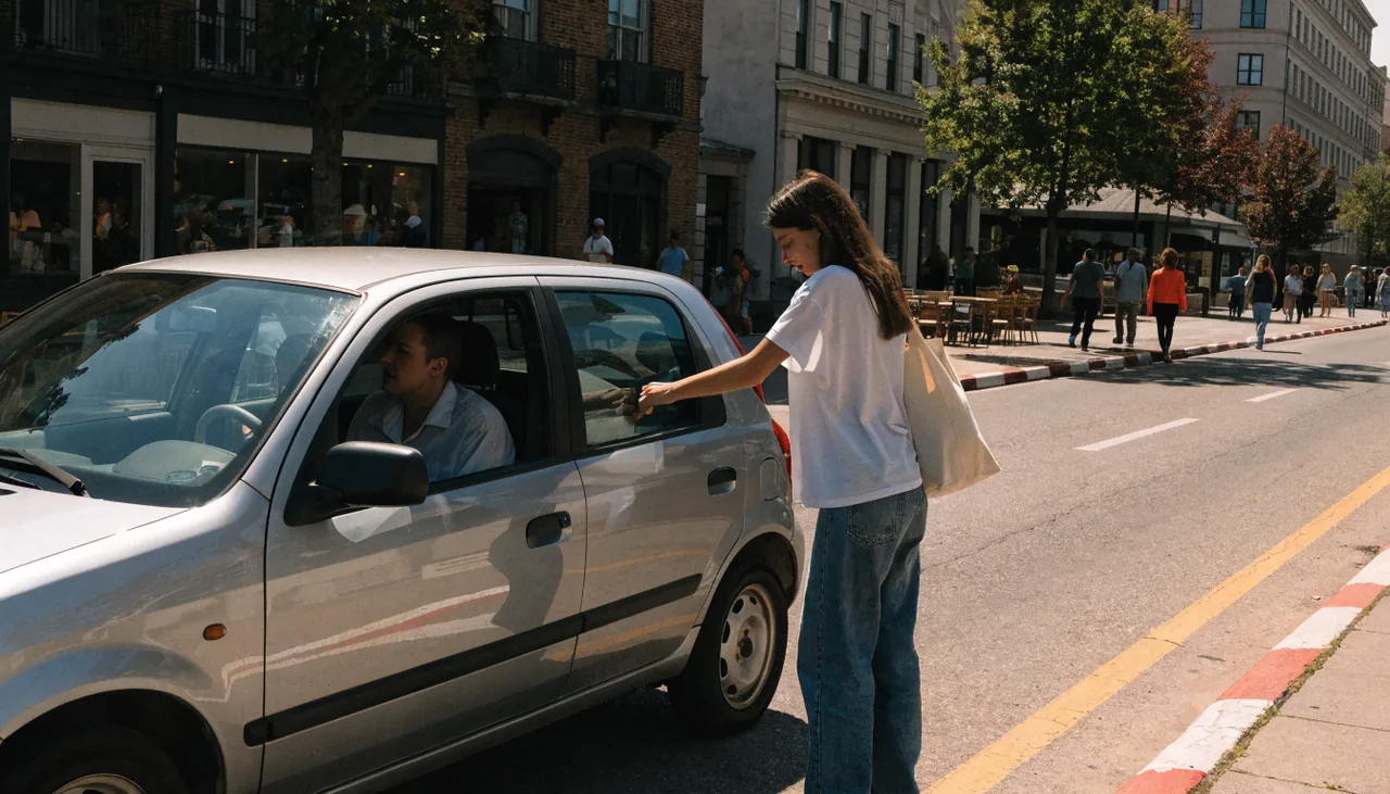 Vehiculo de rideshare recogiendo un pasajero en el centro de Fontana